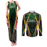 Personalised St Kitts and Nevis Cricket Patriots Couples Matching Tank Maxi Dress and Long Sleeve Button Shirt Rising with Caribbean Battlefield