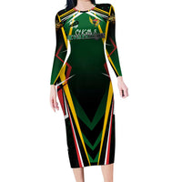 Personalised St Kitts and Nevis Cricket Patriots Family Matching Long Sleeve Bodycon Dress and Hawaiian Shirt Rising with Caribbean Battlefield