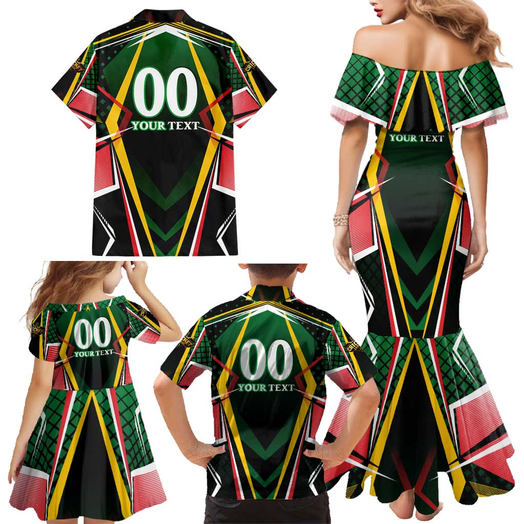 Personalised St Kitts and Nevis Cricket Patriots Family Matching Mermaid Dress and Hawaiian Shirt Rising with Caribbean Battlefield