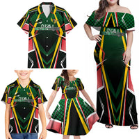 Personalised St Kitts and Nevis Cricket Patriots Family Matching Off Shoulder Maxi Dress and Hawaiian Shirt Rising with Caribbean Battlefield