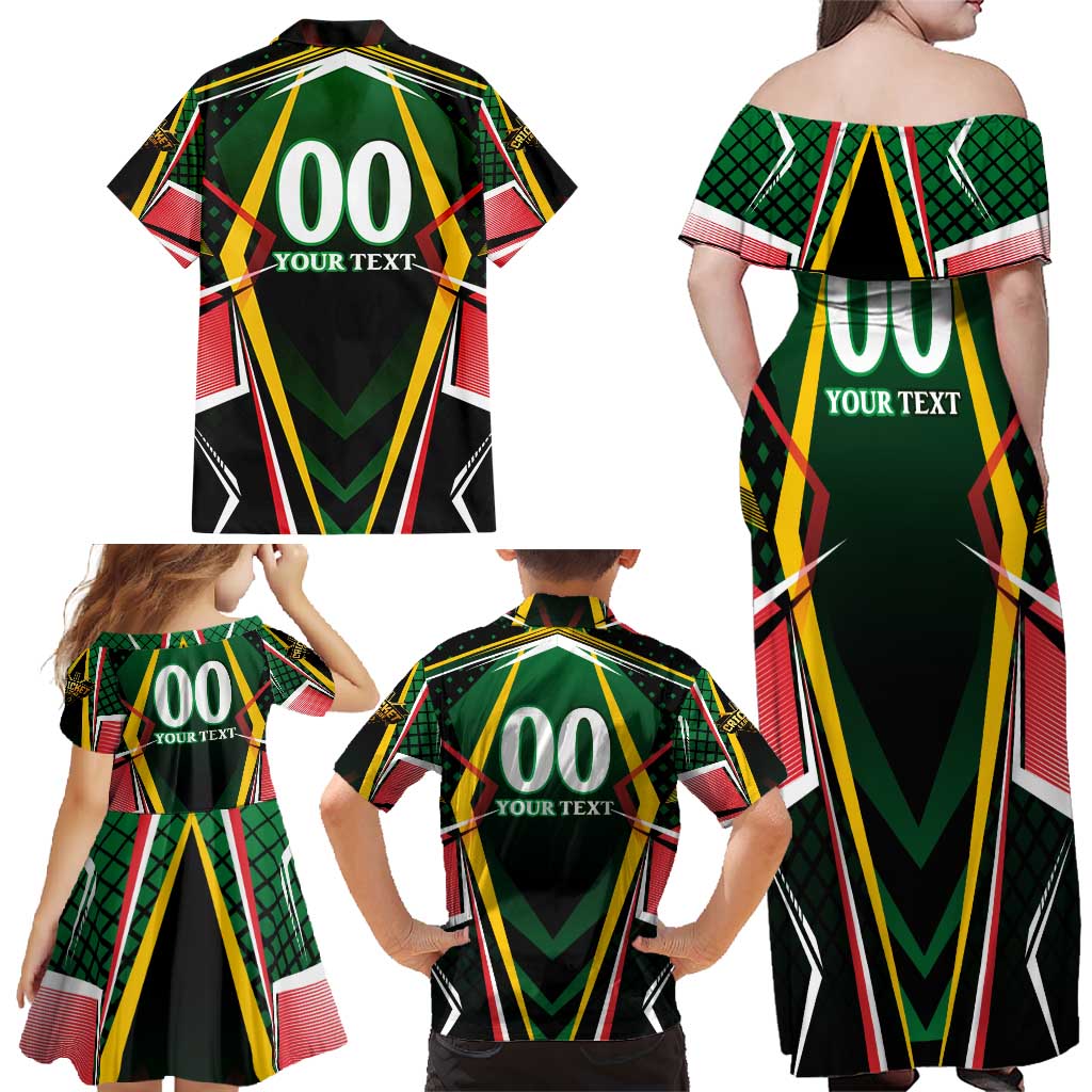 Personalised St Kitts and Nevis Cricket Patriots Family Matching Off Shoulder Maxi Dress and Hawaiian Shirt Rising with Caribbean Battlefield