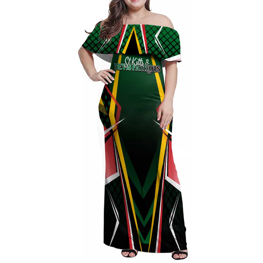 Personalised St Kitts and Nevis Cricket Patriots Family Matching Off Shoulder Maxi Dress and Hawaiian Shirt Rising with Caribbean Battlefield