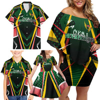 Personalised St Kitts and Nevis Cricket Patriots Family Matching Off Shoulder Short Dress and Hawaiian Shirt Rising with Caribbean Battlefield