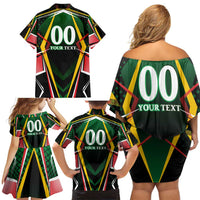 Personalised St Kitts and Nevis Cricket Patriots Family Matching Off Shoulder Short Dress and Hawaiian Shirt Rising with Caribbean Battlefield