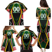 Personalised St Kitts and Nevis Cricket Patriots Family Matching Puletasi and Hawaiian Shirt Rising with Caribbean Battlefield