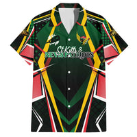 Personalised St Kitts and Nevis Cricket Patriots Family Matching Puletasi and Hawaiian Shirt Rising with Caribbean Battlefield