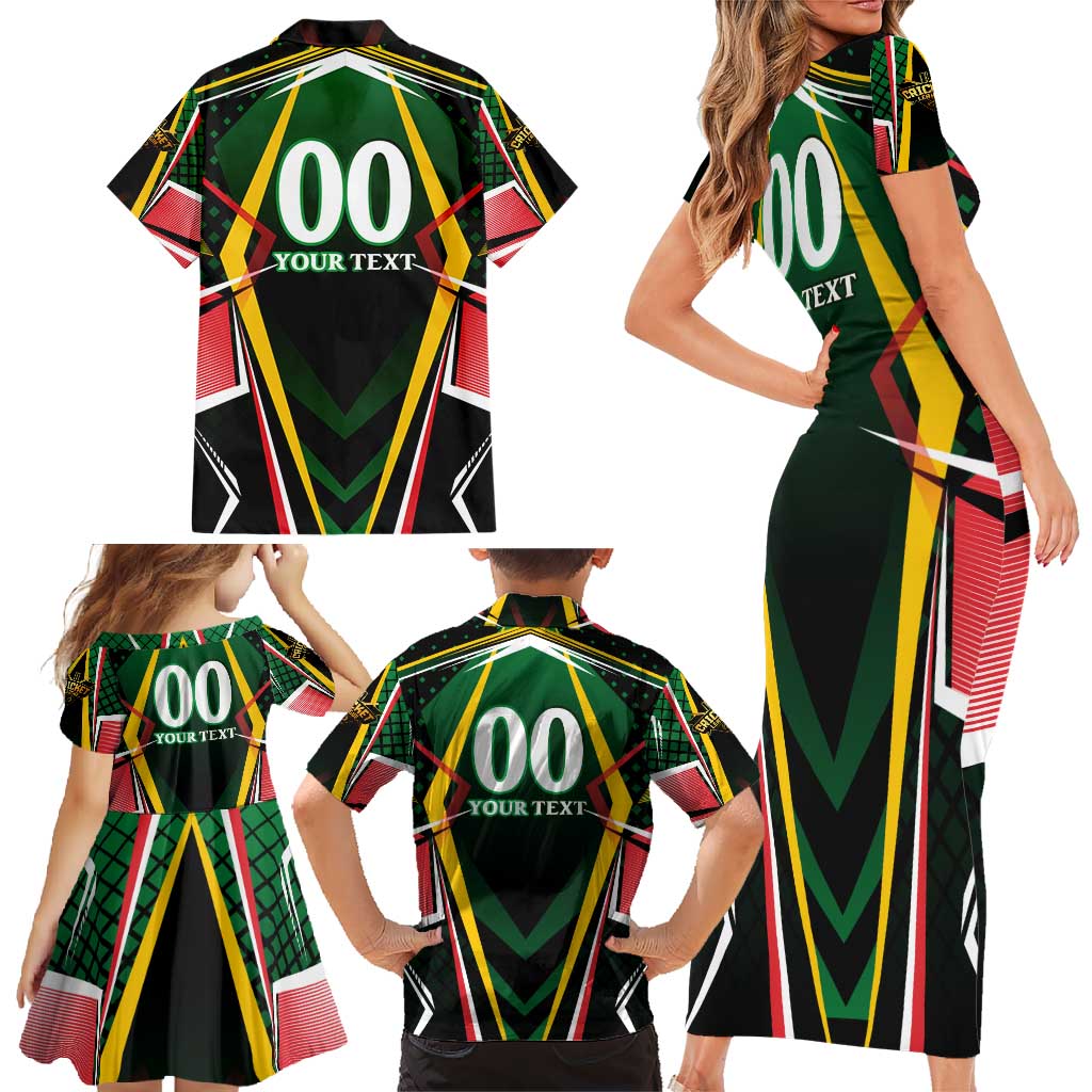 Personalised St Kitts and Nevis Cricket Patriots Family Matching Short Sleeve Bodycon Dress and Hawaiian Shirt Rising with Caribbean Battlefield