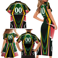 Personalised St Kitts and Nevis Cricket Patriots Family Matching Short Sleeve Bodycon Dress and Hawaiian Shirt Rising with Caribbean Battlefield