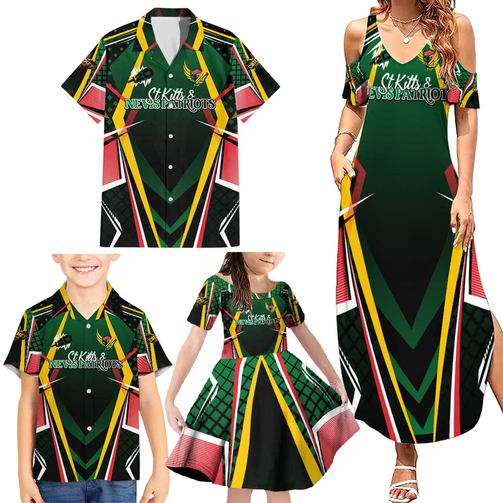 Personalised St Kitts and Nevis Cricket Patriots Family Matching Summer Maxi Dress and Hawaiian Shirt Rising with Caribbean Battlefield