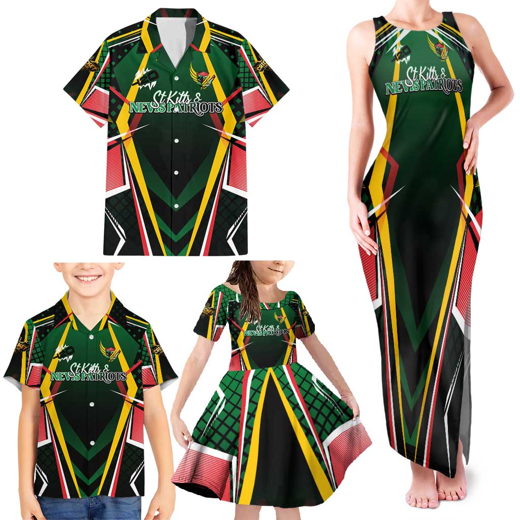 Personalised St Kitts and Nevis Cricket Patriots Family Matching Tank Maxi Dress and Hawaiian Shirt Rising with Caribbean Battlefield