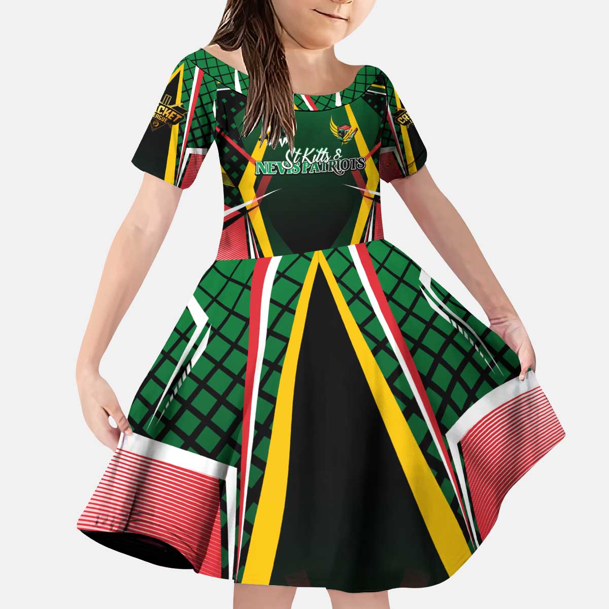 Personalised St Kitts and Nevis Cricket Patriots Kid Short Sleeve Dress Rising with Caribbean Battlefield
