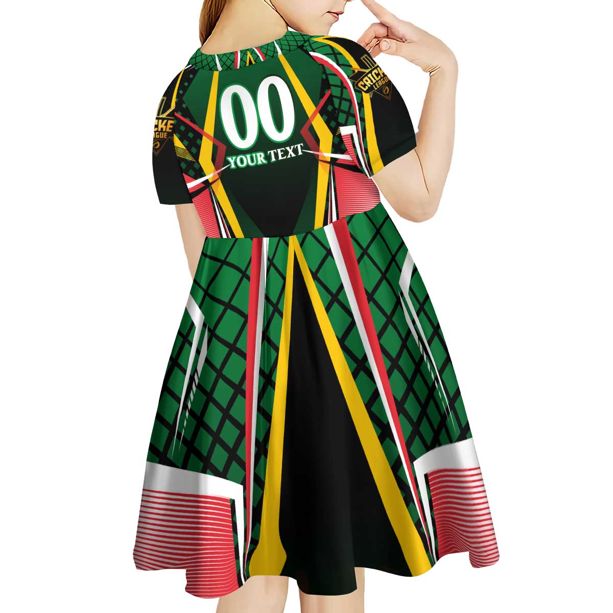 Personalised St Kitts and Nevis Cricket Patriots Kid Short Sleeve Dress Rising with Caribbean Battlefield