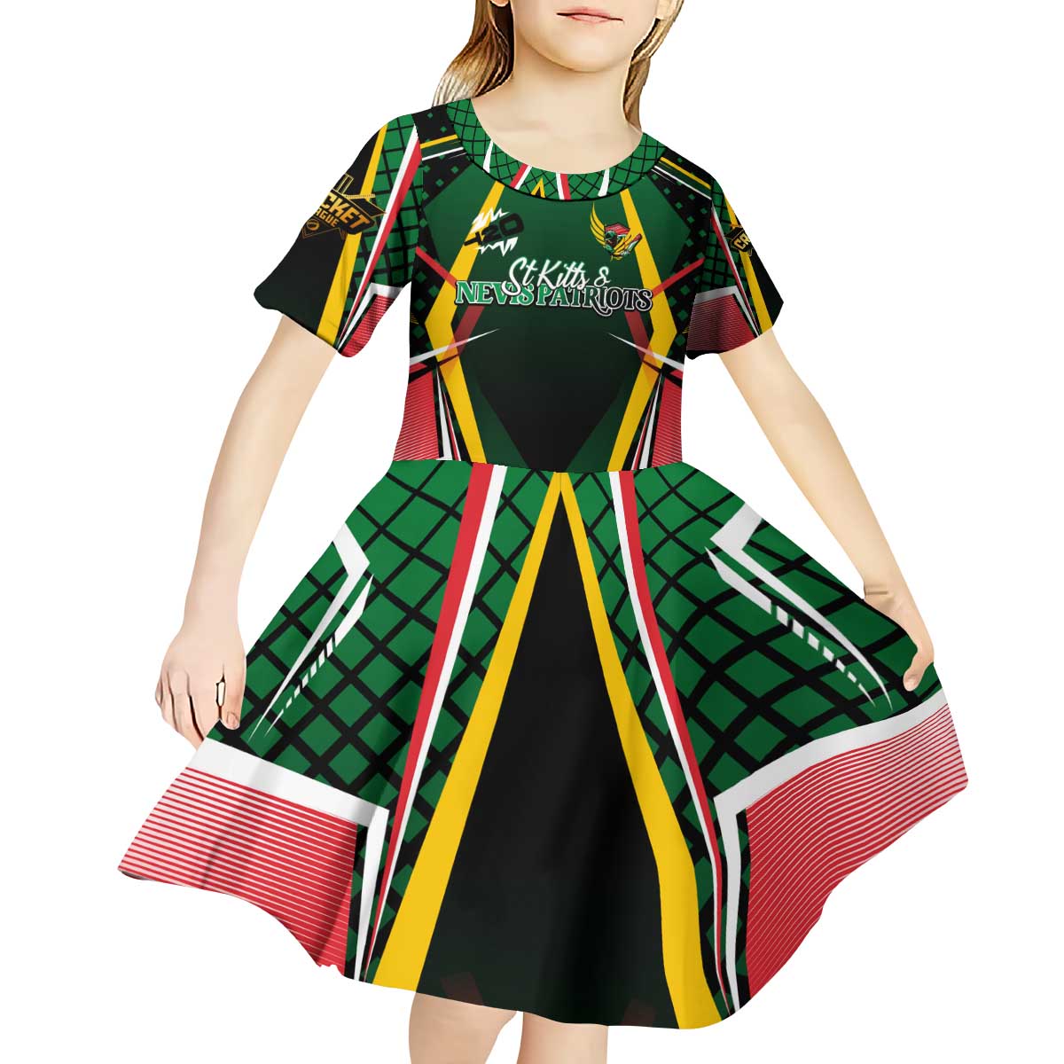 Personalised St Kitts and Nevis Cricket Patriots Kid Short Sleeve Dress Rising with Caribbean Battlefield
