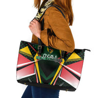 St Kitts and Nevis Cricket Patriots Leather Tote Bag Rising with Caribbean Battlefield