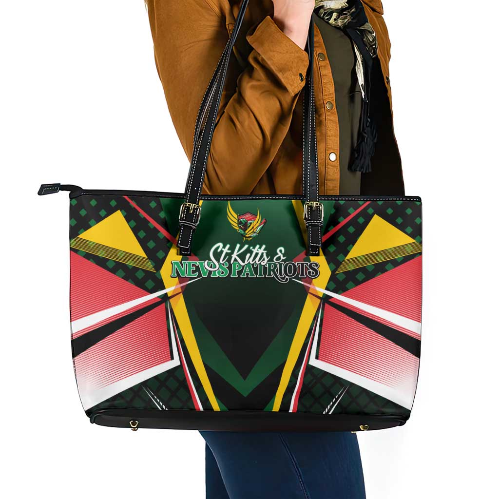 St Kitts and Nevis Cricket Patriots Leather Tote Bag Rising with Caribbean Battlefield