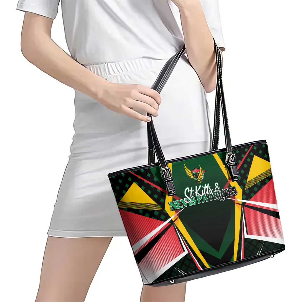 St Kitts and Nevis Cricket Patriots Leather Tote Bag Rising with Caribbean Battlefield