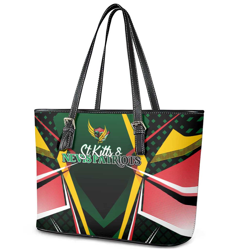 St Kitts and Nevis Cricket Patriots Leather Tote Bag Rising with Caribbean Battlefield