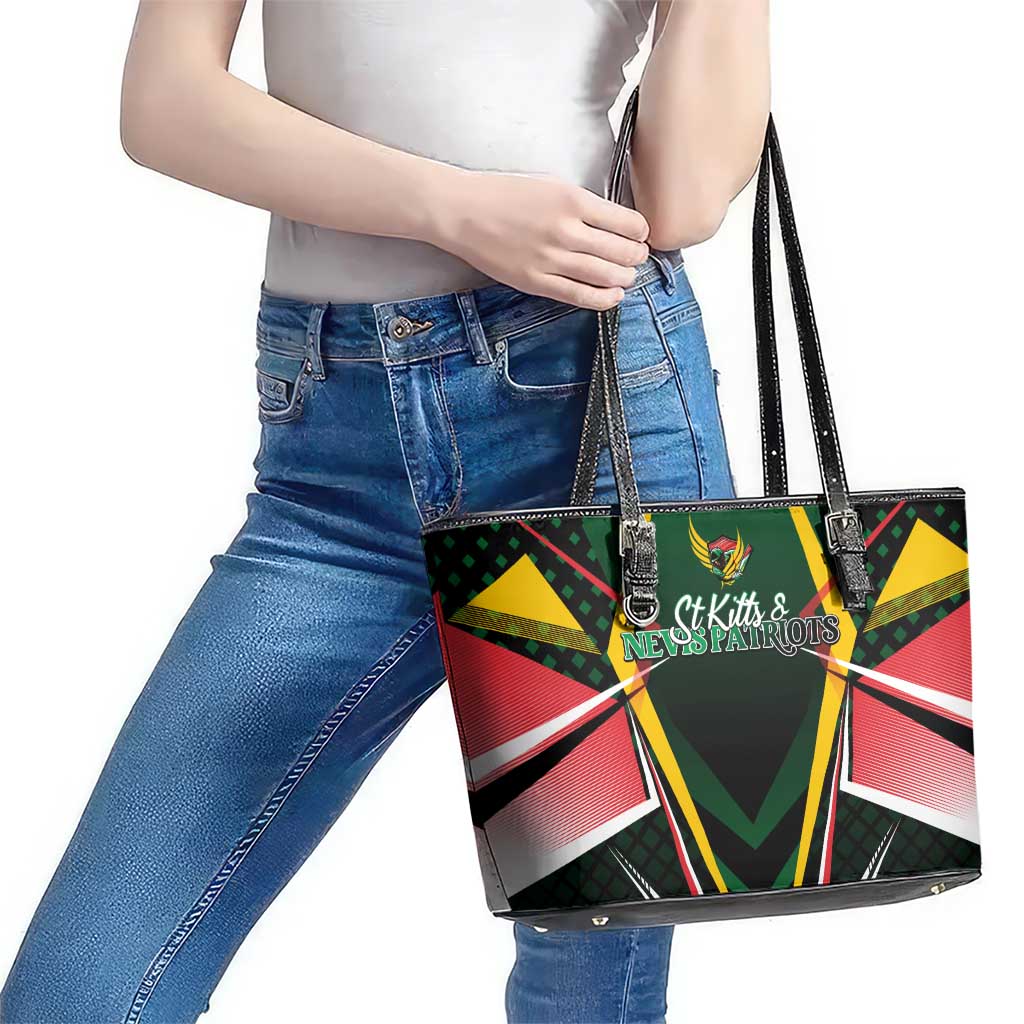 St Kitts and Nevis Cricket Patriots Leather Tote Bag Rising with Caribbean Battlefield