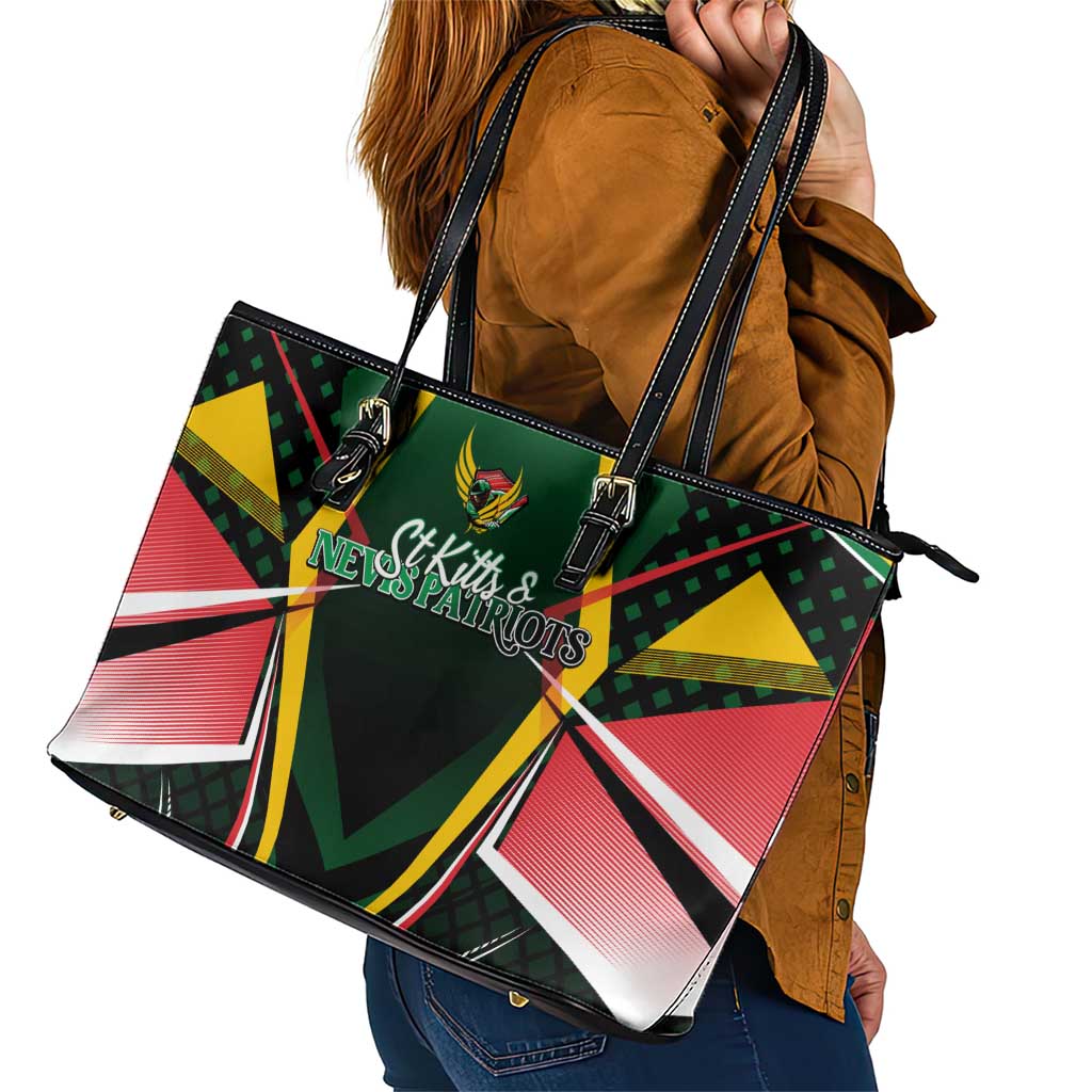 St Kitts and Nevis Cricket Patriots Leather Tote Bag Rising with Caribbean Battlefield