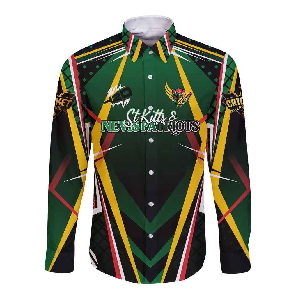 Personalised St Kitts and Nevis Cricket Patriots Long Sleeve Button Shirt Rising with Caribbean Battlefield