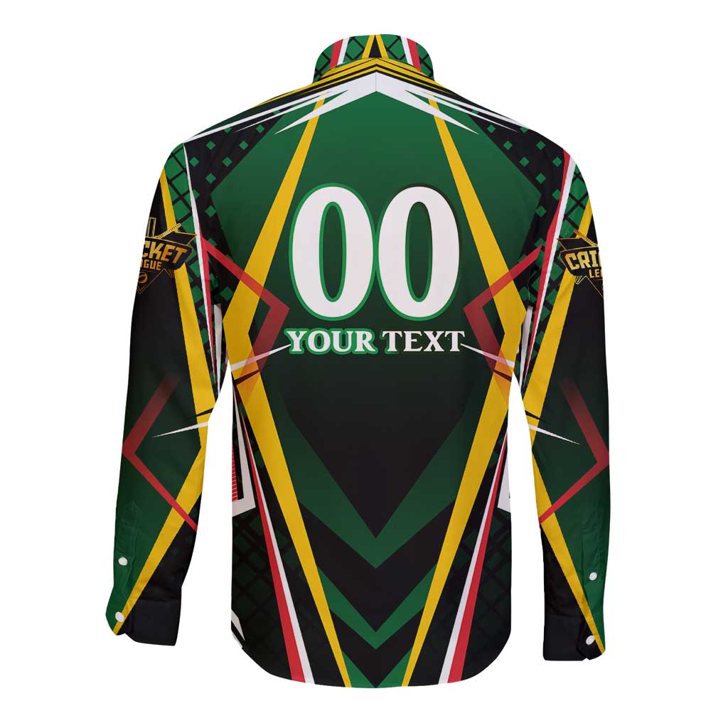 Personalised St Kitts and Nevis Cricket Patriots Long Sleeve Button Shirt Rising with Caribbean Battlefield