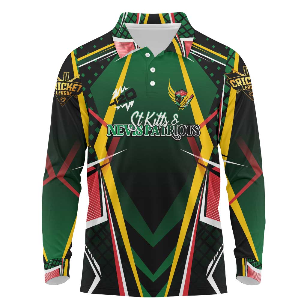 Personalised St Kitts and Nevis Cricket Patriots Long Sleeve Polo Shirt Rising with Caribbean Battlefield