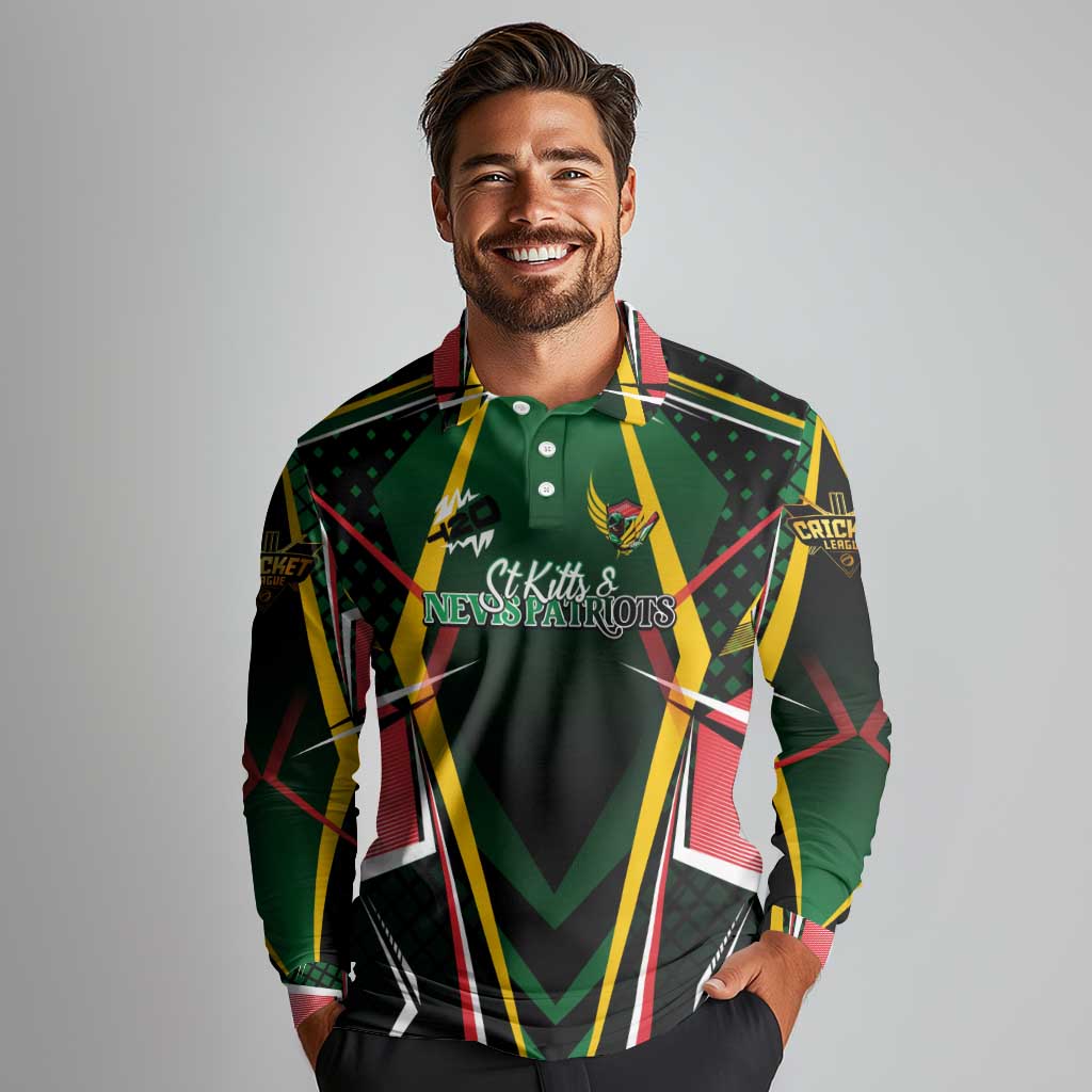 Personalised St Kitts and Nevis Cricket Patriots Long Sleeve Polo Shirt Rising with Caribbean Battlefield