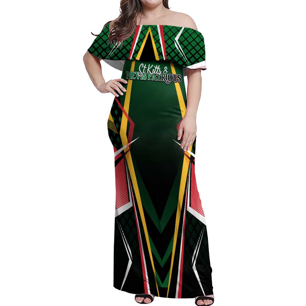 Personalised St Kitts and Nevis Cricket Patriots Off Shoulder Maxi Dress Rising with Caribbean Battlefield