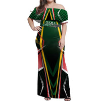 Personalised St Kitts and Nevis Cricket Patriots Off Shoulder Maxi Dress Rising with Caribbean Battlefield