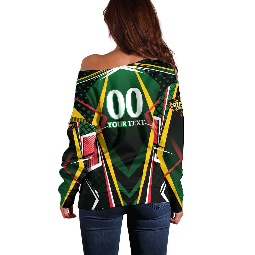 Personalised St Kitts and Nevis Cricket Patriots Off Shoulder Sweater Rising with Caribbean Battlefield