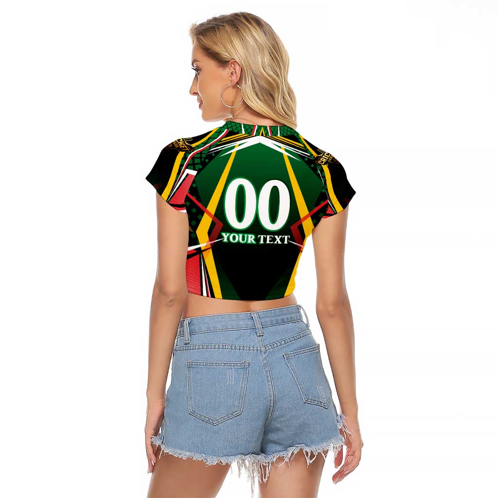 Personalised St Kitts and Nevis Cricket Patriots Raglan Cropped T Shirt Rising with Caribbean Battlefield