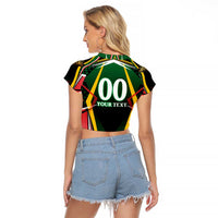 Personalised St Kitts and Nevis Cricket Patriots Raglan Cropped T Shirt Rising with Caribbean Battlefield