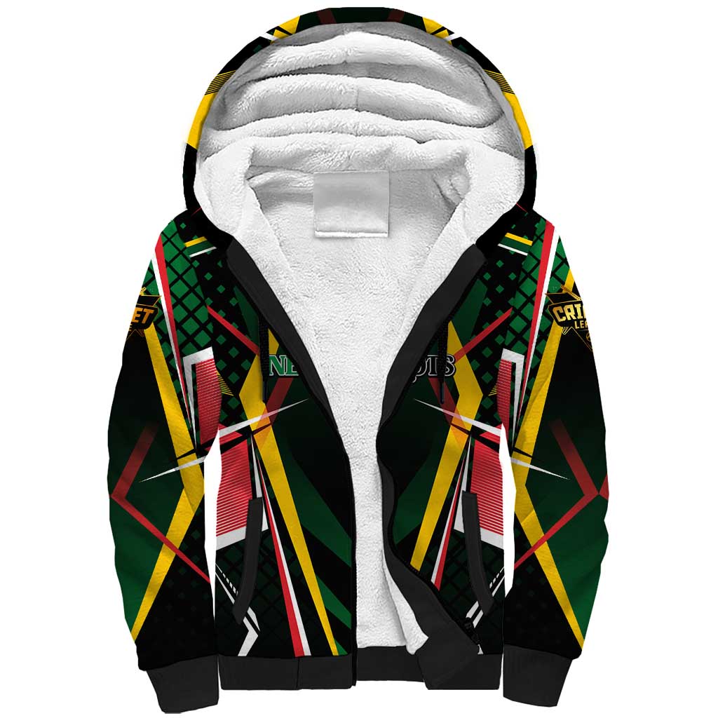 Personalised St Kitts and Nevis Cricket Patriots Sherpa Hoodie Rising with Caribbean Battlefield