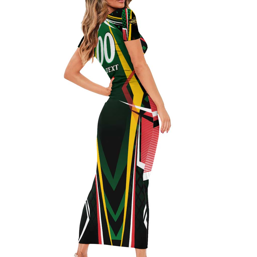 Personalised St Kitts and Nevis Cricket Patriots Short Sleeve Bodycon Dress Rising with Caribbean Battlefield