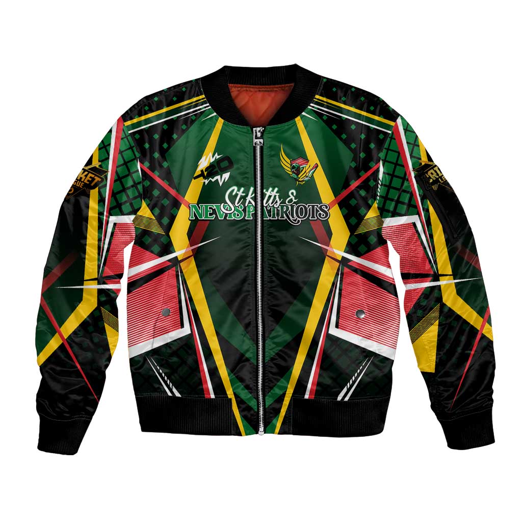 Personalised St Kitts and Nevis Cricket Patriots Sleeve Zip Bomber Jacket Rising with Caribbean Battlefield