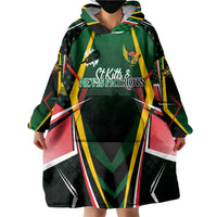 Personalised St Kitts and Nevis Cricket Patriots Wearable Blanket Hoodie Rising with Caribbean Battlefield