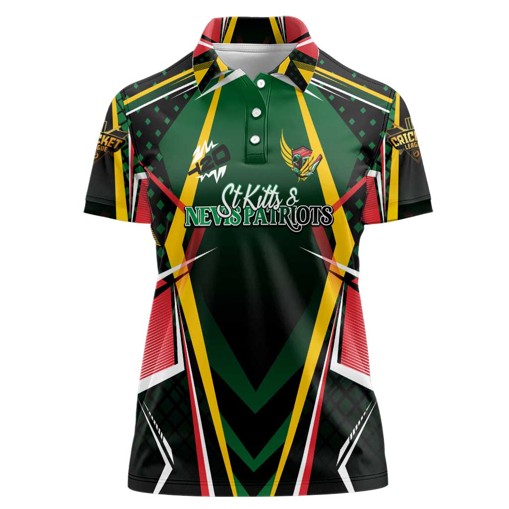 Personalised St Kitts and Nevis Cricket Patriots Women Polo Shirt Rising with Caribbean Battlefield