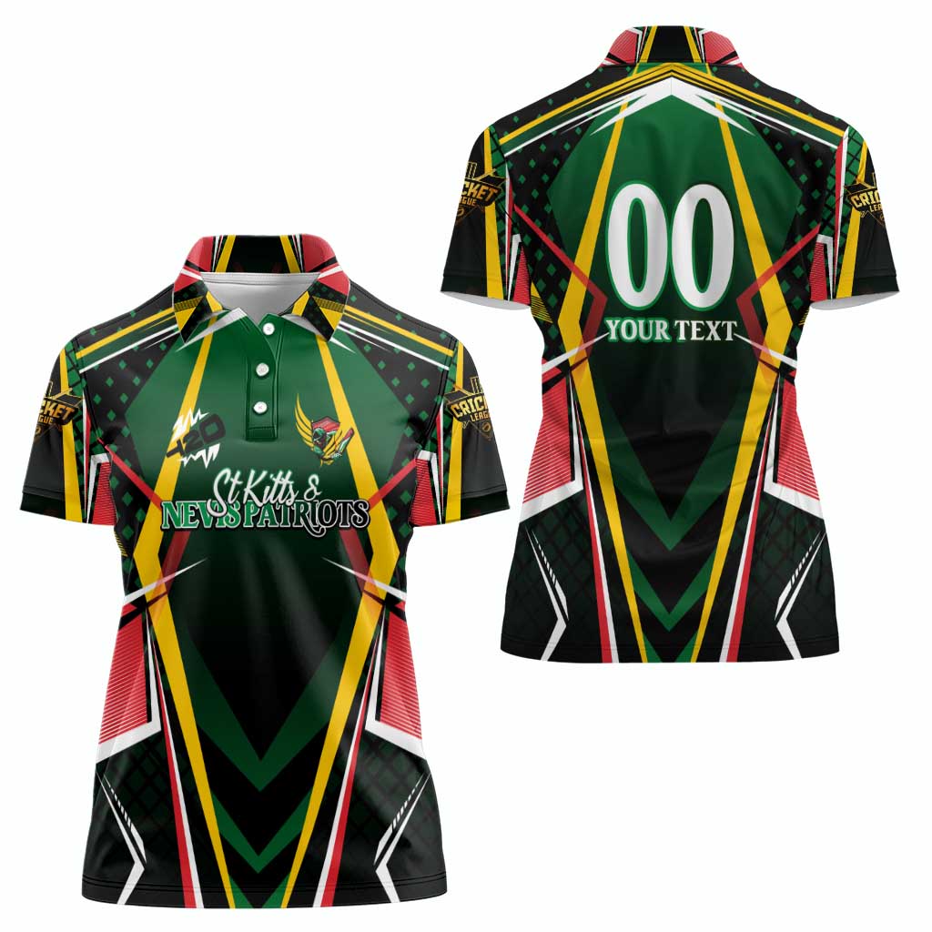 Personalised St Kitts and Nevis Cricket Patriots Women Polo Shirt Rising with Caribbean Battlefield