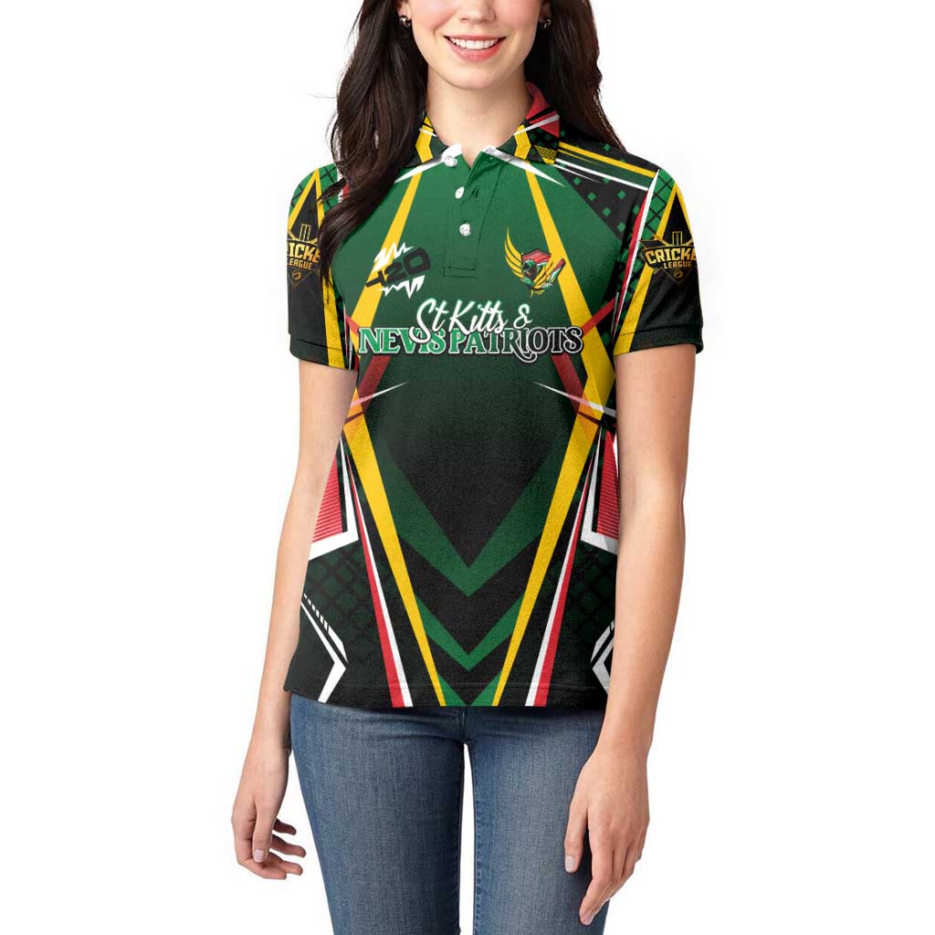 Personalised St Kitts and Nevis Cricket Patriots Women Polo Shirt Rising with Caribbean Battlefield