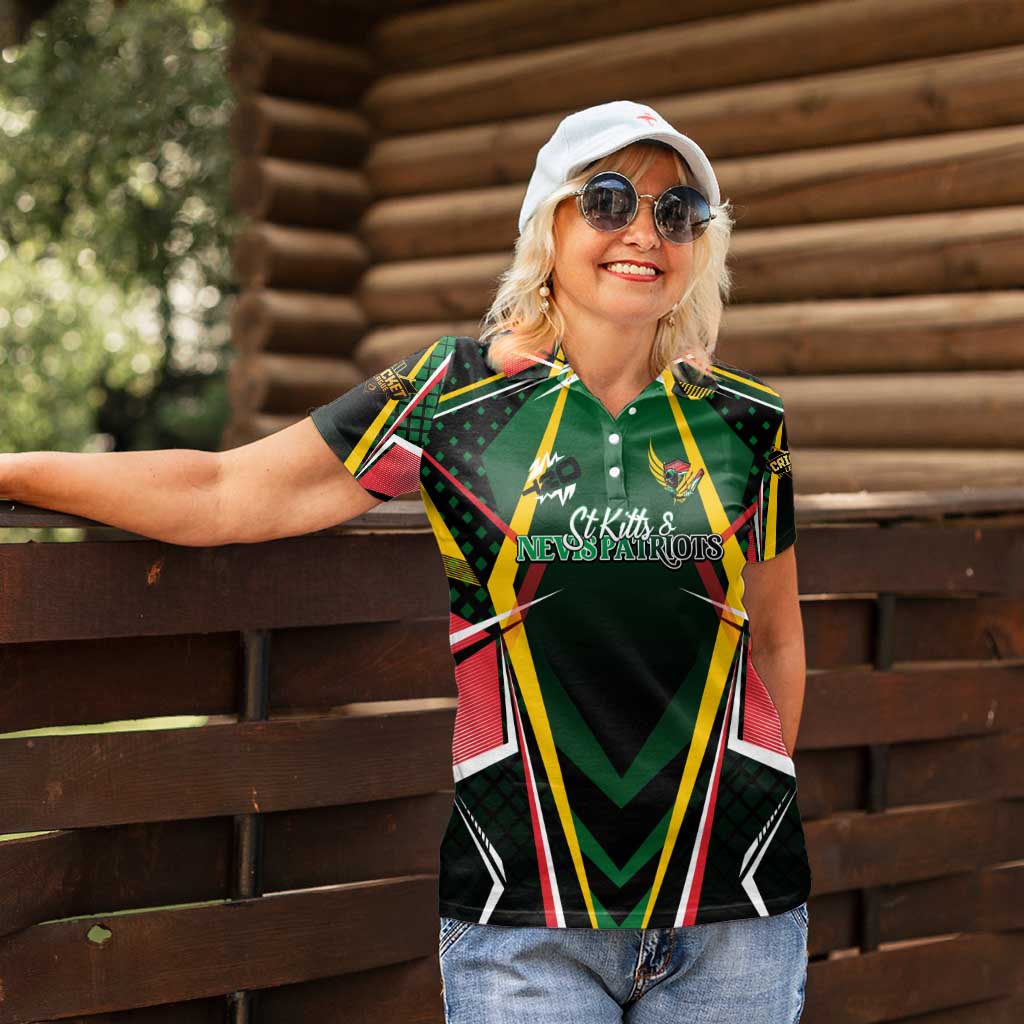 Personalised St Kitts and Nevis Cricket Patriots Women Polo Shirt Rising with Caribbean Battlefield