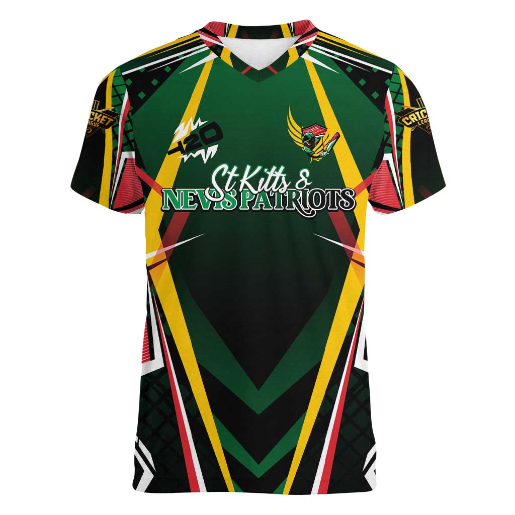 Personalised St Kitts and Nevis Cricket Patriots Women V-Neck T-Shirt Rising with Caribbean Battlefield