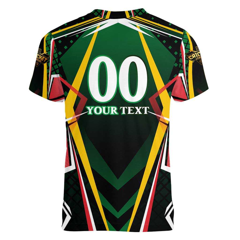 Personalised St Kitts and Nevis Cricket Patriots Women V-Neck T-Shirt Rising with Caribbean Battlefield