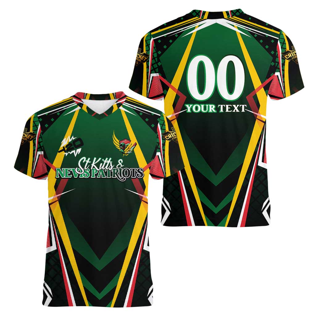 Personalised St Kitts and Nevis Cricket Patriots Women V-Neck T-Shirt Rising with Caribbean Battlefield