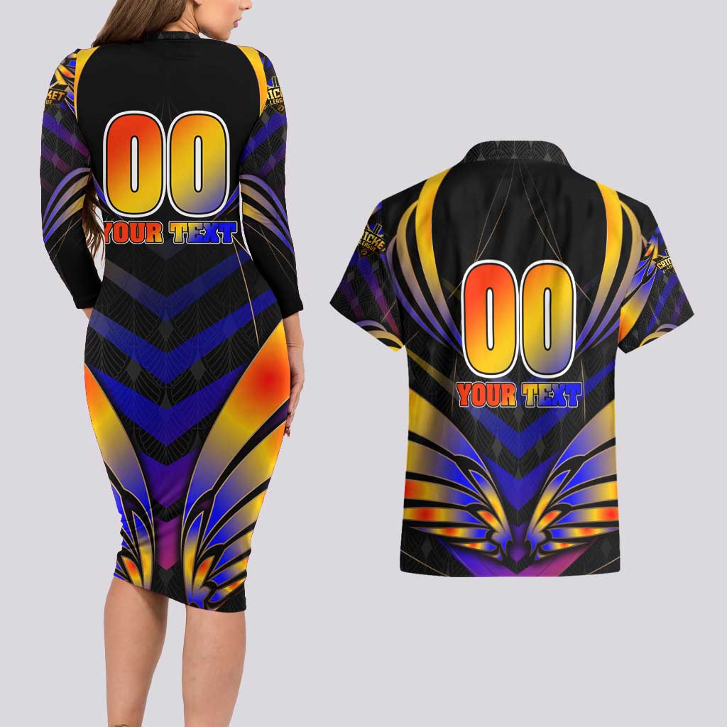 Personalised Antigua and Barbuda Cricket Falcons Couples Matching Long Sleeve Bodycon Dress and Hawaiian Shirt Wings of Glory