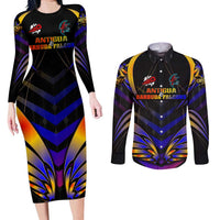 Personalised Antigua and Barbuda Cricket Falcons Couples Matching Long Sleeve Bodycon Dress and Long Sleeve Button Shirt Wings of Glory