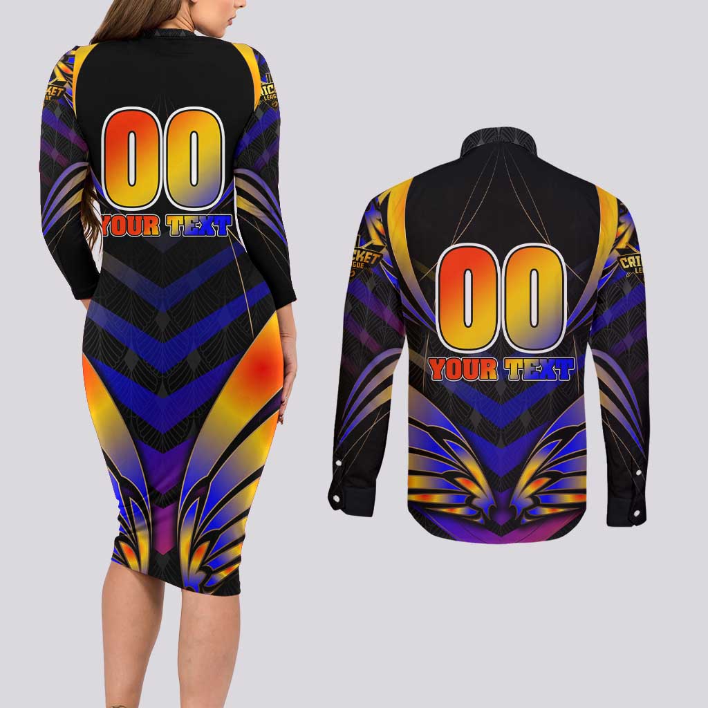 Personalised Antigua and Barbuda Cricket Falcons Couples Matching Long Sleeve Bodycon Dress and Long Sleeve Button Shirt Wings of Glory