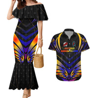 Personalised Antigua and Barbuda Cricket Falcons Couples Matching Mermaid Dress and Hawaiian Shirt Wings of Glory