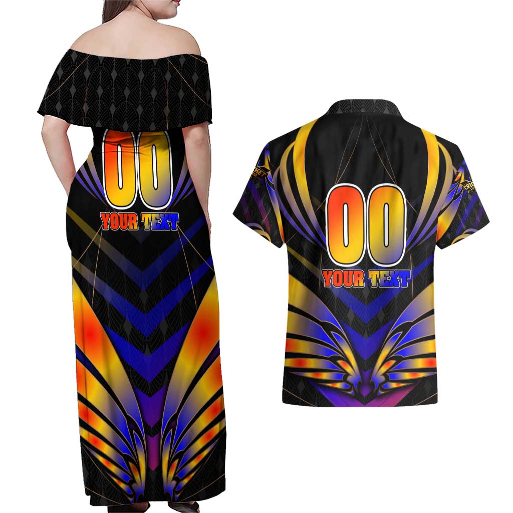 Personalised Antigua and Barbuda Cricket Falcons Couples Matching Off Shoulder Maxi Dress and Hawaiian Shirt Wings of Glory