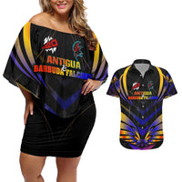 Personalised Antigua and Barbuda Cricket Falcons Couples Matching Off Shoulder Short Dress and Hawaiian Shirt Wings of Glory