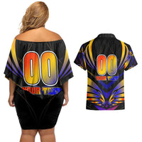 Personalised Antigua and Barbuda Cricket Falcons Couples Matching Off Shoulder Short Dress and Hawaiian Shirt Wings of Glory